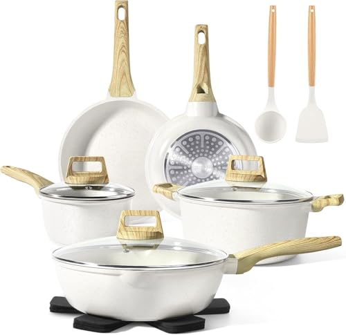 giPP topfset 14-teilig granit kochtöpfe und pfannen antihaftbeschichtet induction weiß