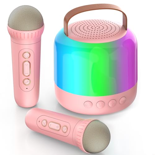 aiunaom karaoke maschine für kinder mit 2 mikrofonen, bluetooth, led-leuchten