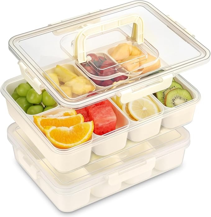 Snackbox 2er Set mit 8 Fächern, Spülmaschinenfest, Tragbar für Süßigkeiten, Obst, Snacks