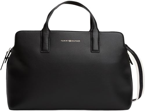tommy hilfiger damen tasche satchel mit tragegurt logotape schwarz einheitsgröße