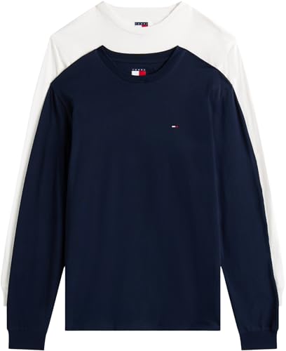 tommy jeans slim t-shirt 2-pack schwarz ecru herren l/s, größe XXL
