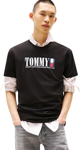 tommy jeans t-shirt dna flag aus 100% baumwolle in schwarz, dunkelblau, khaki, rot, gr. s-3xl