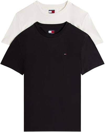 tommy jeans t-shirts kurzarm herren 2er pack baumwolle mehrfarbig black ecru xs