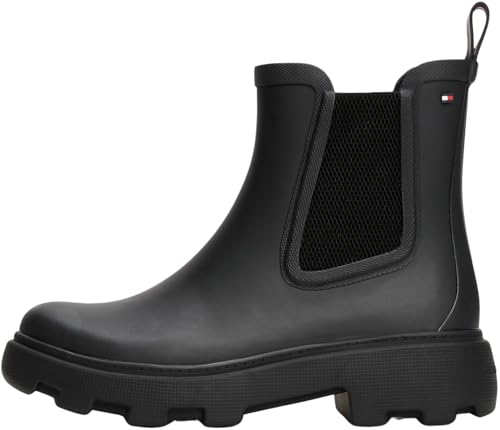 tommy hilfiger gummistiefel damen schwarz rubber rainboots mit blockabsatz 38