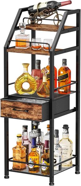 HapiRm Weinregal freistehend 4-stöckig mit Schublade für Bar, Wohnzimmer, Küche