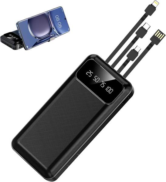 externe powerbank 20000mAh mit 4 kabeln, 5 ausgängen, für iphone, samsung, huawei