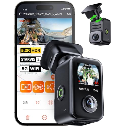 vantrue e360 dashcam 5.2k 360 panorama, dual starvis, touchscreen, gps, wifi, parkmodus