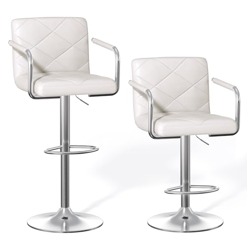 bar stools bealife set 2, höhenverstellbar, 360 drehung, kunstleder, mit rückenlehne und fußstütze, weiß