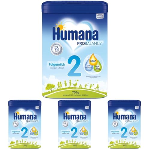 humana probalance folgemilch 2, ab 6. monat, 750 g, 4er pack, babynahrung