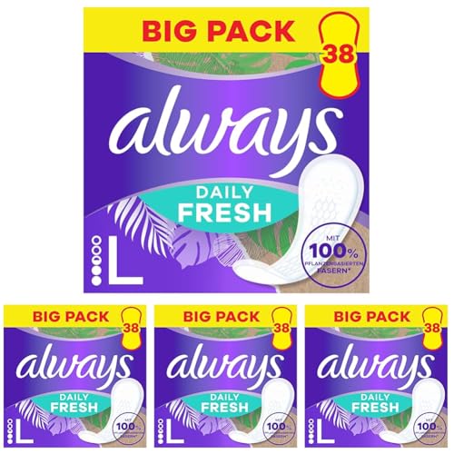 Produktbild: always slipeinlage daily fresh pflanzenbasiert long 152 stück sparpackung 4x38