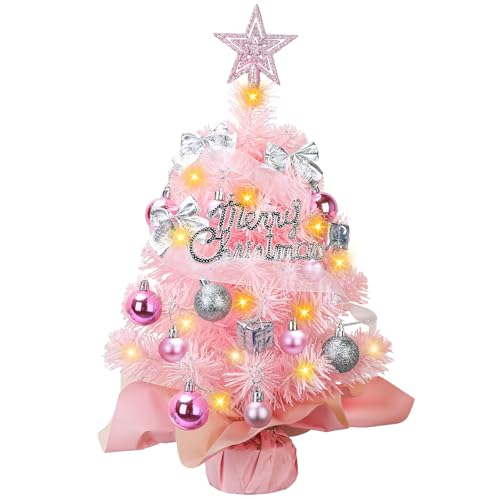 künstlicher weihnachtsbaum rosa mit led lichterkette und stern dekoration mini