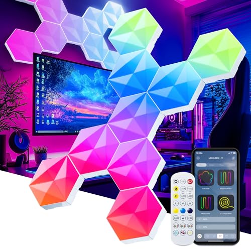 lpdisplay hexagon light panels 10er pack, 55mm, rgb-ic, music sync, indoor decor