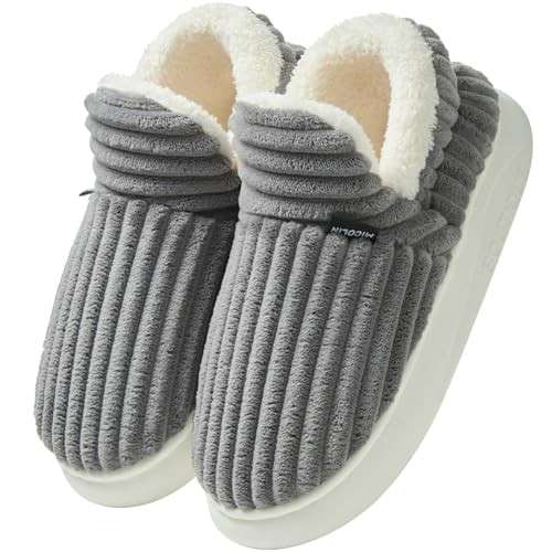 Hausschuhe Damen Herren Winter Pantoffeln mit Memory Foam Plüsch Antirutsch