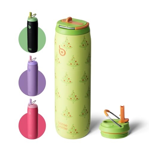 Edelstahl Wasserflasche 32oz (946ml) mit Strohhalm, doppelwandig, BPA-frei