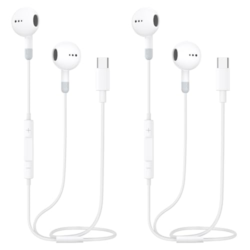 usb c kopfhörer für iphone 16, 2er pack in-ear mit mikrofon und lautstärkeregler