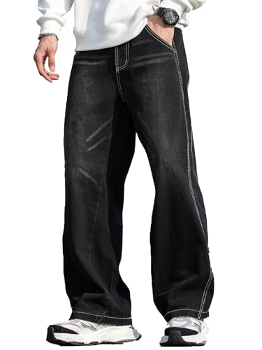 zewool herren baggy jeans hip hop skater jeans streetwear denim hosen schwarz XS