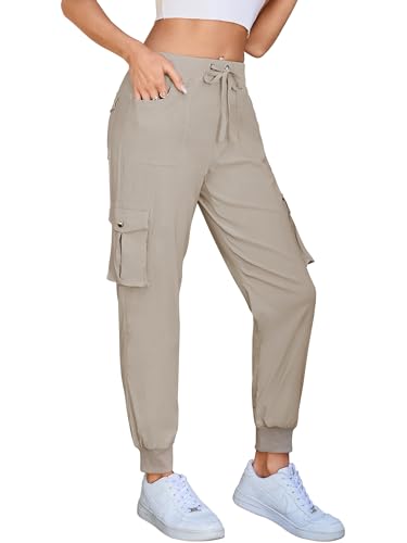 cargo jogginghose damen high waist leicht stretch outdoor trekkinghose khaki, L