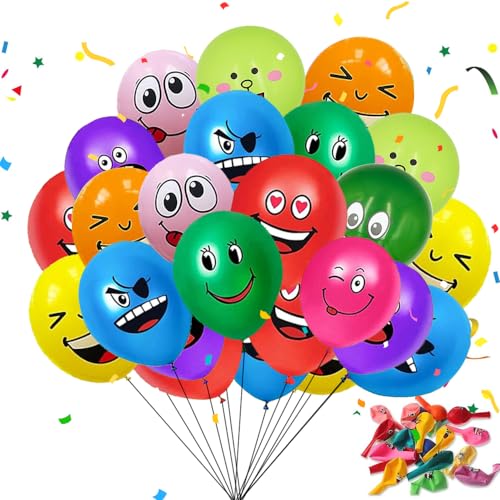 luftballon smiley 100 stück, 12 zoll latex luftballons mit gesichtern für geburtstag deko