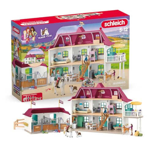 schleich horse club pferdehof set mit wohnhaus, stall, 2 pferden, 179 teile
