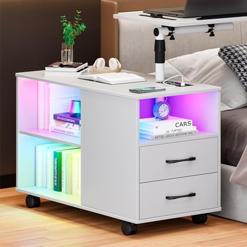lvifur led nachttisch mit ladefunktion, rgb seitenablage, verstellbar, 360 drehbar