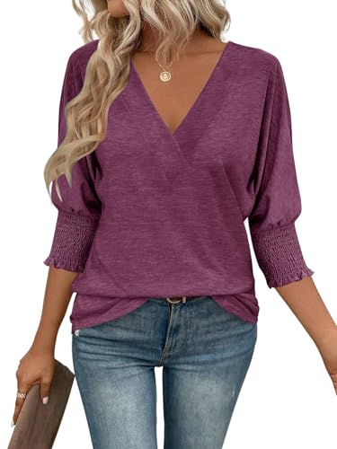 v-ausschnitt tunika shirts für frauen, 3/4 ärmel, einfarbig, casual tops