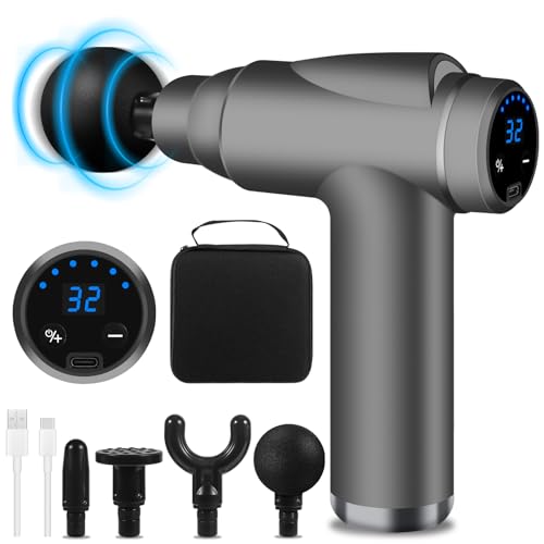 buoazr massagepistole mini mit 32 geschwindigkeiten und 4 massageköpfen, lcd-display