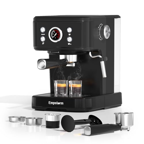 Produktbild: Espresso Siebträgermaschine 20 Bar mit Milchaufschäumer, Schwarz, 2 in 1