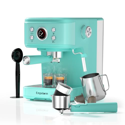 Empstorm espresso siebträgermaschine mit milchaufschäumer, 20 bar, hellblau