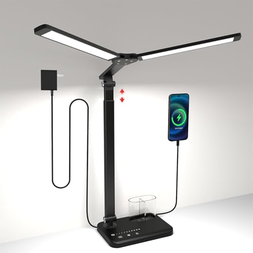 iVict led schreibtischlampe höhenverstellbar dimmbar mit usb-ladeanschluss 5 lichtmodi