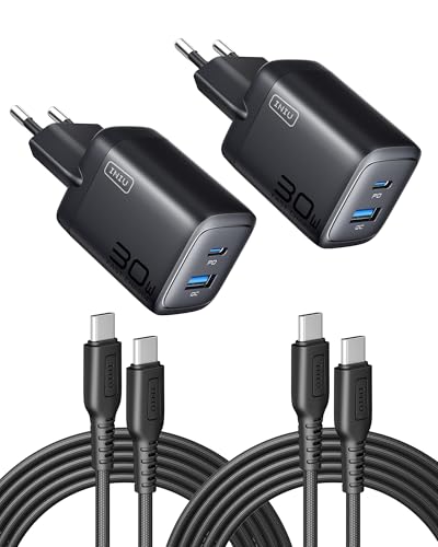 30W usb c ladegerät 2-pack von iniu, usb c + usb a stecker für iphone 16, samsung s24 ultra