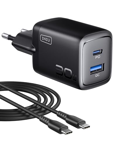 30W usb c ladegerät von INIU, 2-port mit usbc kabel, pd 3.0 für iphone, iPad, samsung, google