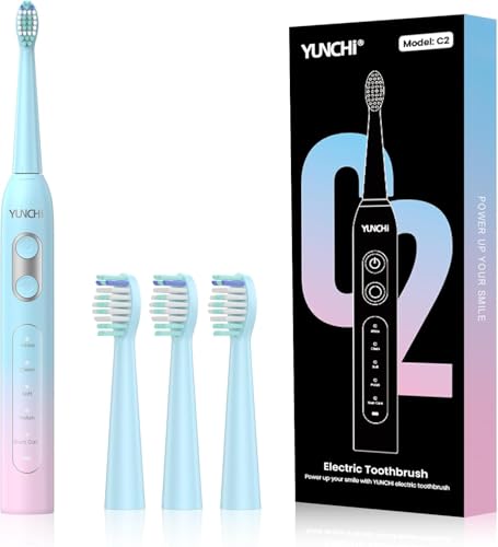 yunchi c2 elektrische zahnbürste für erwachsene, 4 bürstenköpfe, 5 modi, blau