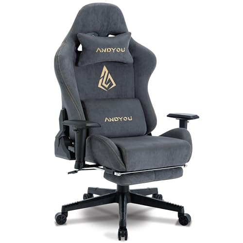 andyou gaming stuhl ergonomisch mit fußstütze, atmungsaktiv, drehbar bis 150 kg