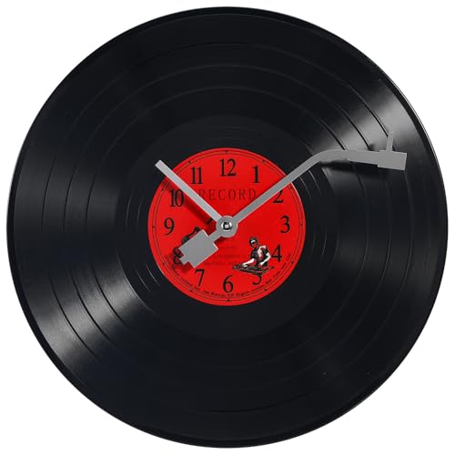 Amosfun schallplatten-wanduhr, vinyl-uhr für wohnzimmer, büro, kinderzimmer, 30 cm, rot