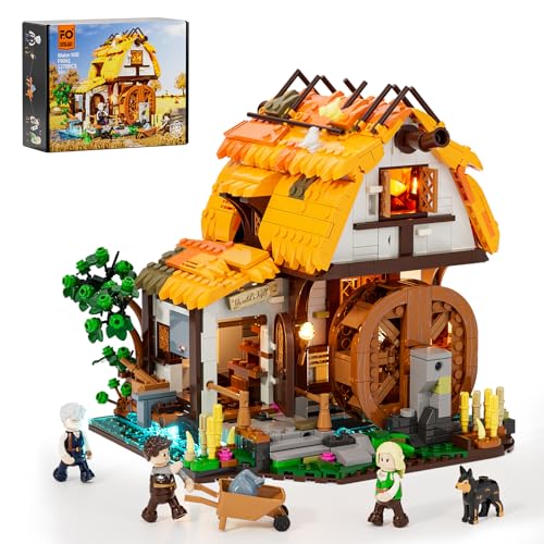 mittelalterliche wassermühle funwhole lumibricks für castle ritterburg, 1.278 klemmbausteine mit led