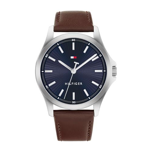 Tommy Hilfiger Herren Uhr DREI-Zeiger-Quarzwerk Braun Lederarmband - 1710669
