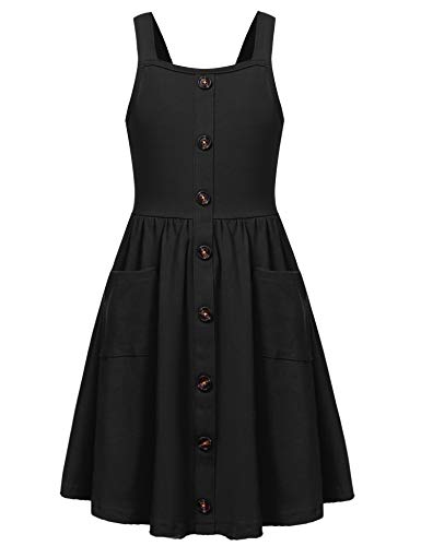 arshiner mädchen kleider ärmelloses kinderkleid sommer kleid baumwolle schwarz 9-10 jahre