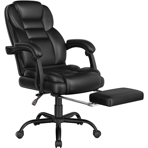 yaheetech bürostuhl mit fußablage, ergonomischer chefsessel, höhenverstellbar, schwarz