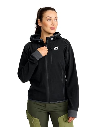 trekker hoodie damen von revolutionrace für wandern und outdoor, schwarz/grau, L