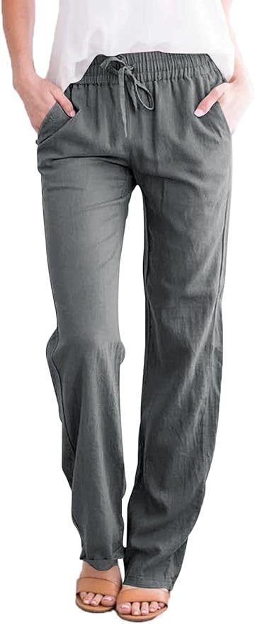 Tincini Leinenhose Damen Gerade Geschnitten Einfarbig Sommerhose mit Taschen