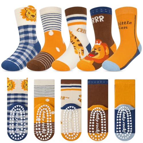 kyopp stoppersocken kinder 5 paar baumwolle abs anti-rutsch tiermotive 25-37 eu