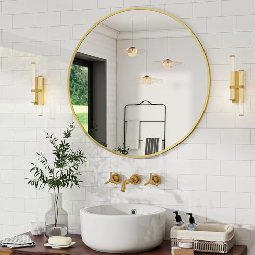 beautypeak runder wandspiegel 50 cm gold, bruchsicherer aluminiumrahmen für bad, schlafzimmer und wohnzimmer