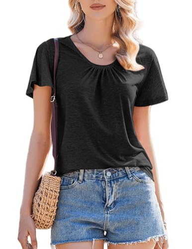 zeagoo damen basic t-shirt schwarz v-ausschnitt elegant tunika sommer top l