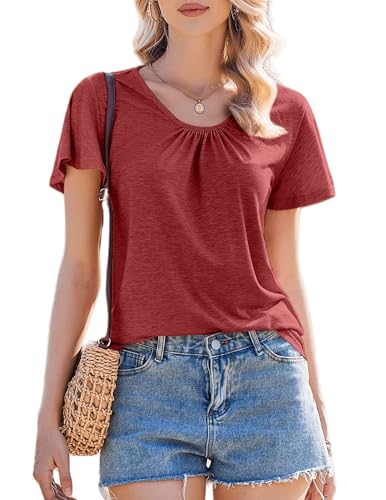 zeagoo damen t-shirt oversize kurzarm v-ausschnitt rot casual tunika gr. l