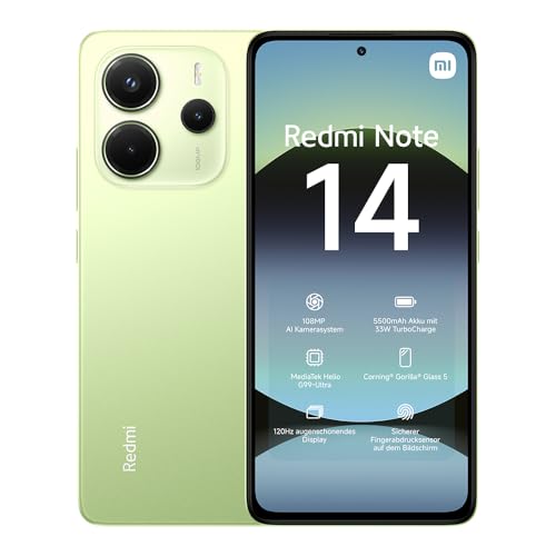 xiaomi redmi note 14 smartphone 8gb 256gb grün 108mp kamera 5500mah akku 120hz display