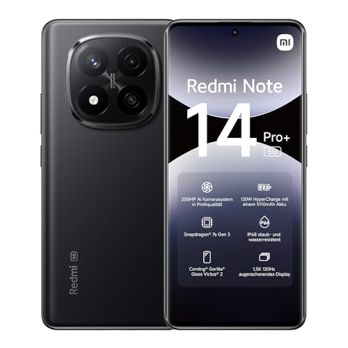 xiaomi redmi note 14 pro+ 5g smartphone ohne ladegerät, 256 gb, schwarz