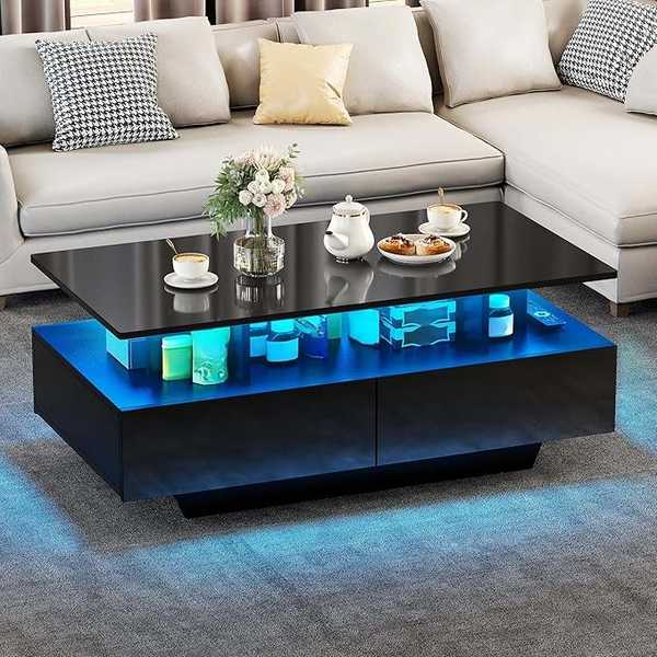 YITAHOME Couchtisch Schwarz mit Schubladen 90x55x41,1 cm
