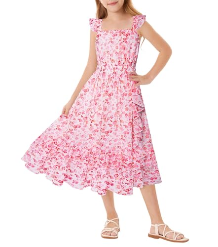 grace karin Mädchen Sommerkleid rosa, blumig, ärmellos, A-Linie, 8 Jahre