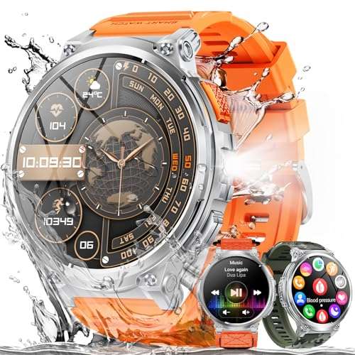 megalith smartwatch herren fitnessuhr wasserdicht ip68 schrittzähler pulsmesser orange