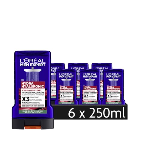 Produktbild: l'oral men expert hyaluron duschgel shampoo für männer, 6 x 250 ml